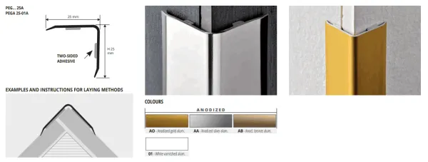 PEGAO 25 A alu zašt za kut 25x25mm L:2,7m  ZLATO  LJEPILO