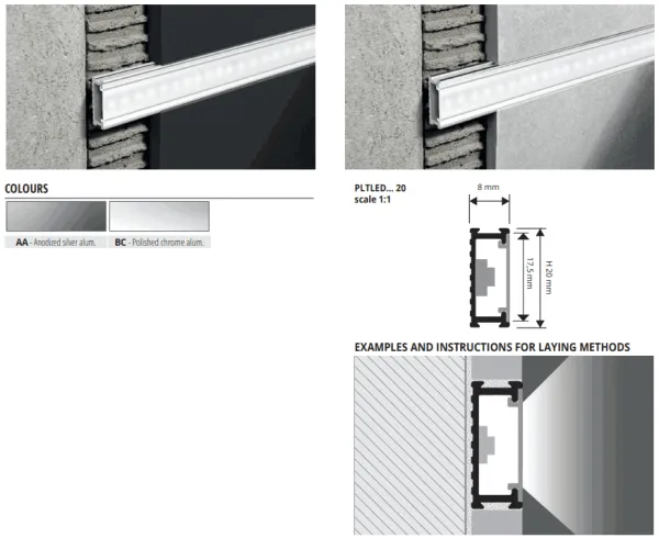 PLTLEDBC 20 alu bordura za led traku  H: 20 MM, L: 2,7 m  KROM SJAJ