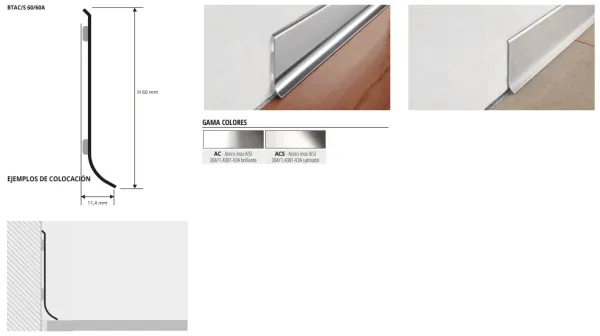 BTACS 60A  inox sokl SATINIRANI s ljepilom H:60mm L:2m