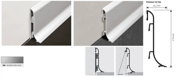 PKSHAA 70 A alu sokl SREBRO MAT H:70mm L:2m  SAMOLJEPLJIVO